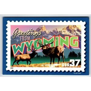 Greetings From Wyoming Large Letter Chrome Postcard USPS 2001 Deer Mountains